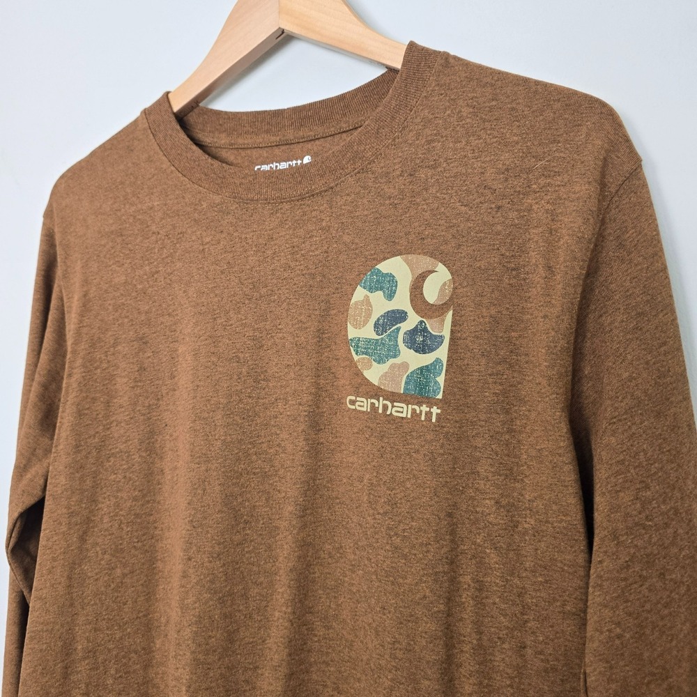 Carhartt Men Workwear Heavyweight Long Sleeve Camo Logo Graphic Tee Sz M Utility - Picture 3 of 9